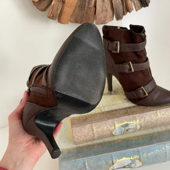 Super cute! Brown, buckled, Charlotte Russe heeled booties size 7 - 7.5 - Picture 2 of 3